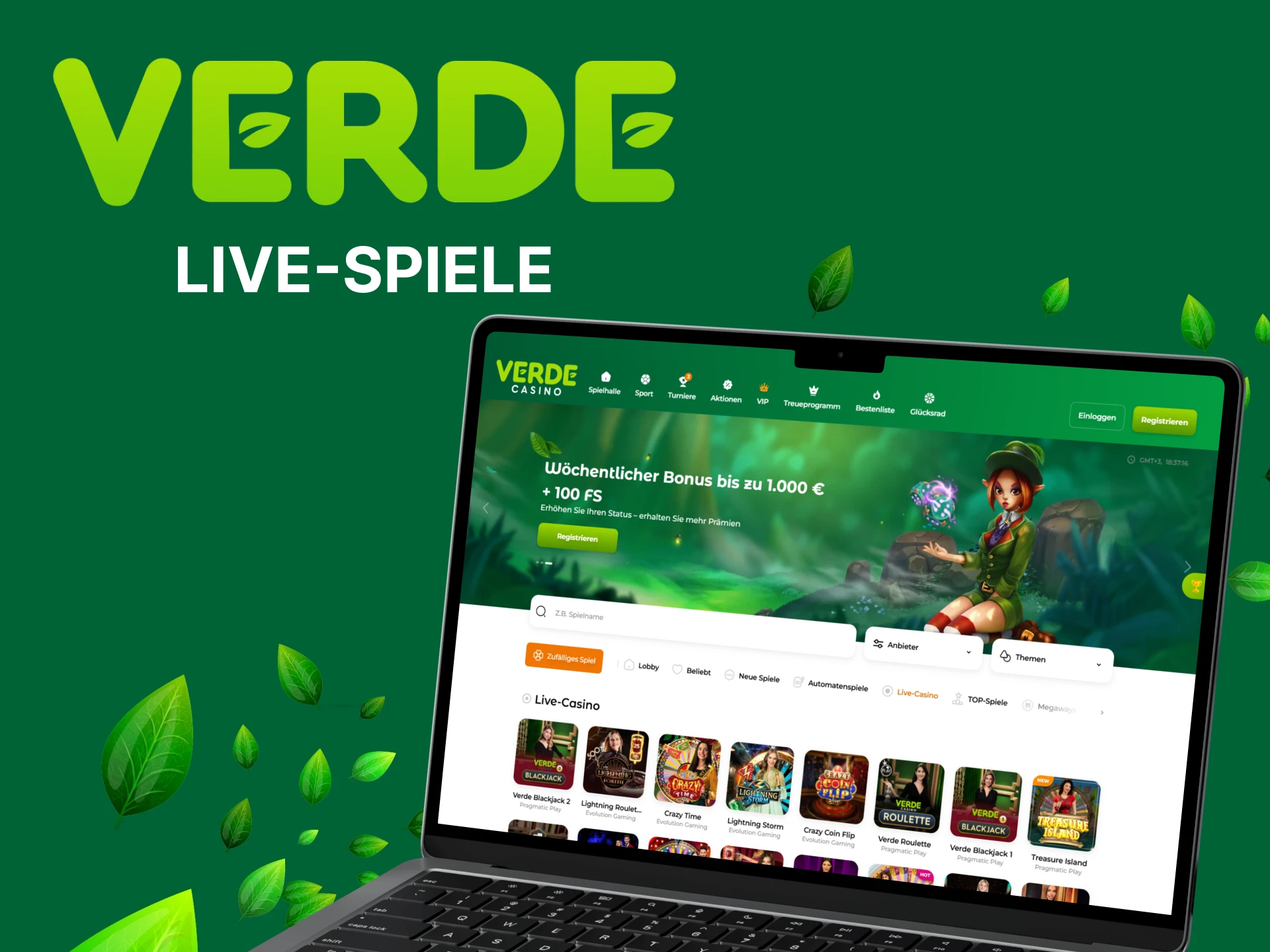 Spielen Sie Live-Casino-Spiele auf der Verde-Website.