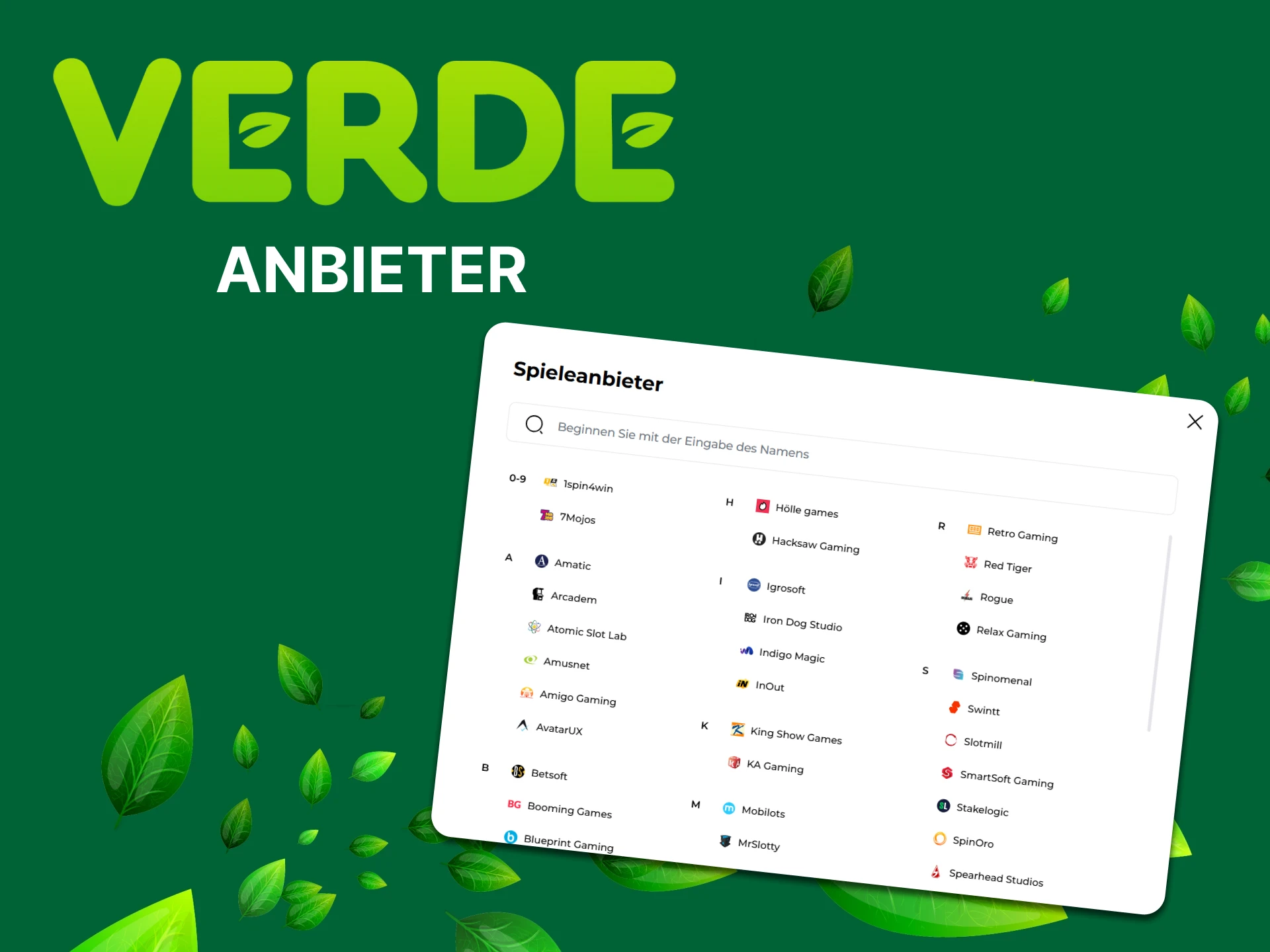 Schauen Sie sich die Automatenspiele-Anbieter im Verde Casino an.