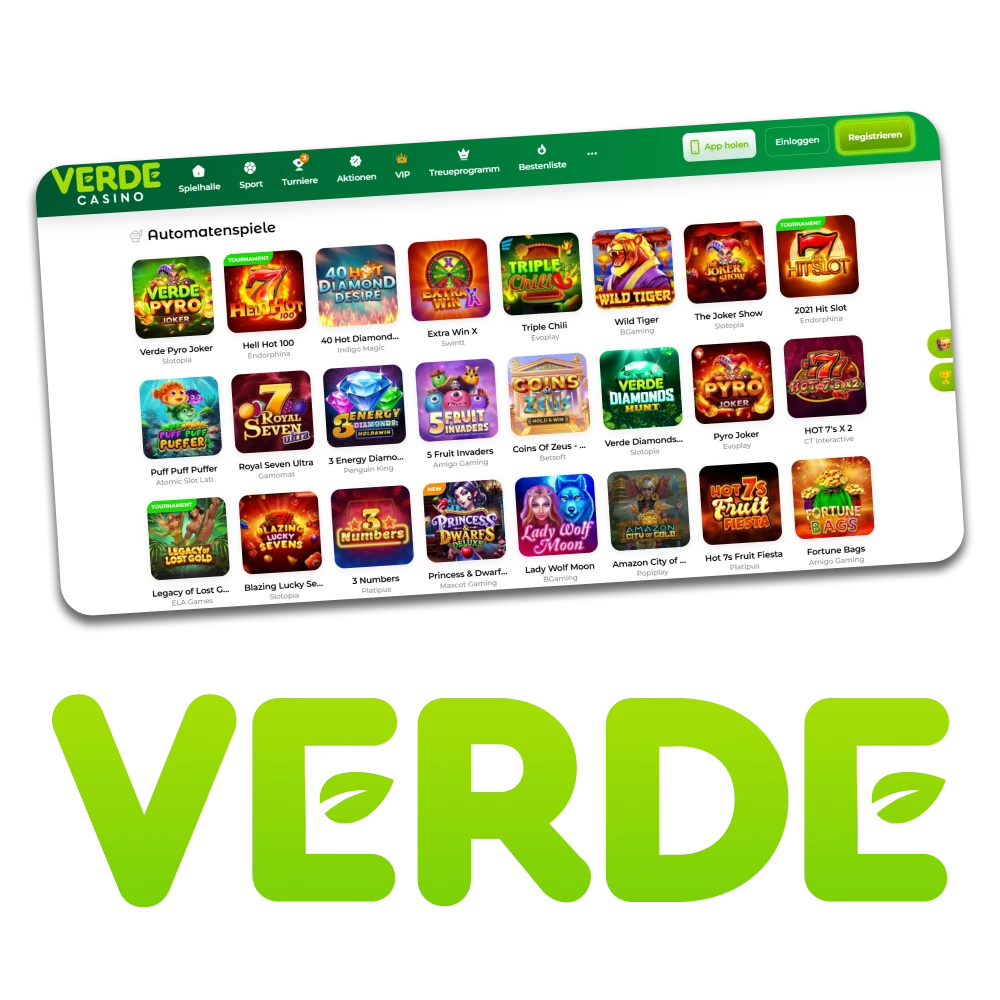 Spielen Sie Automatenspiele auf der Website von Verde Casino.