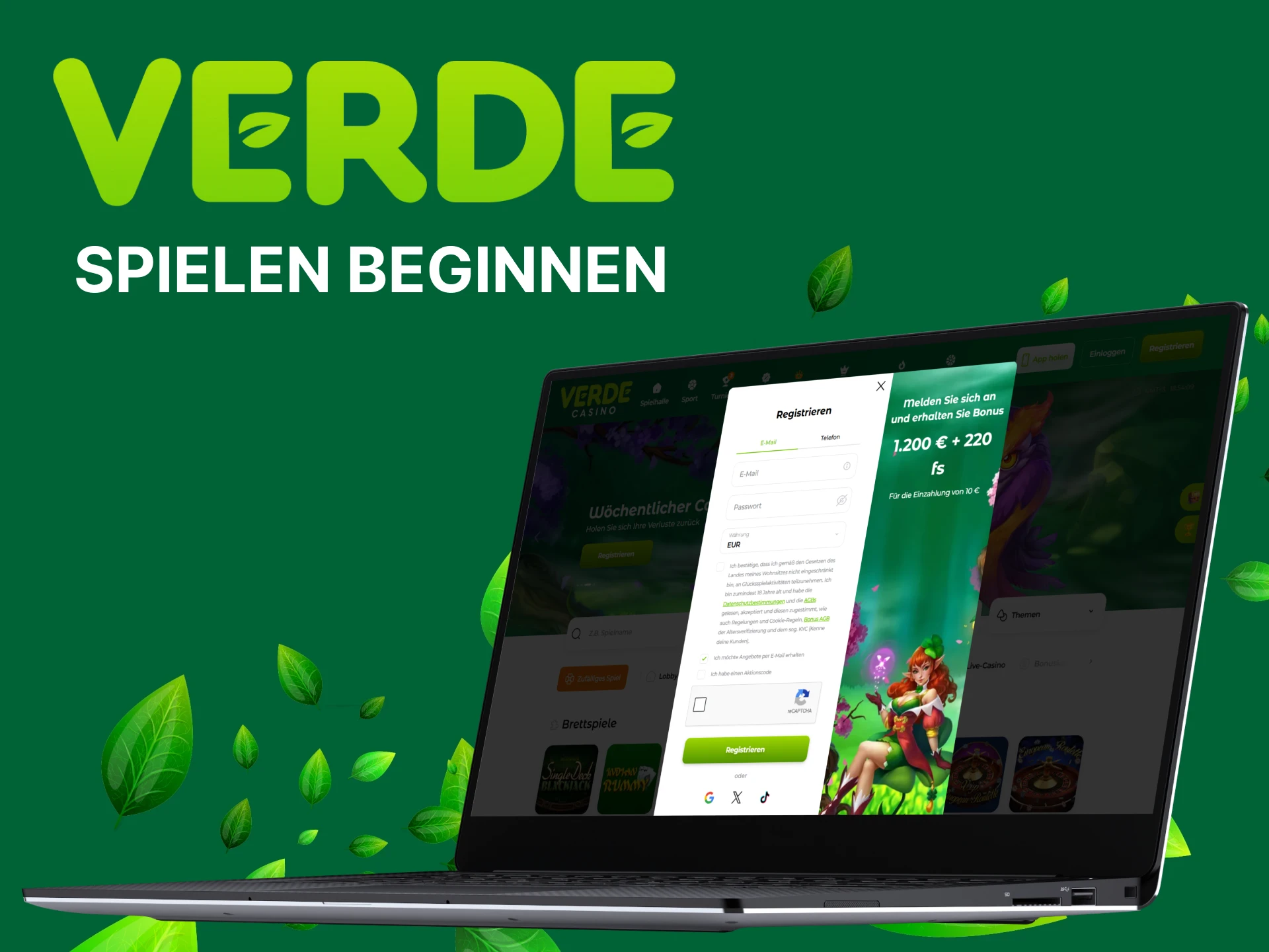 Um Brettspiele zu spielen, müssen Sie sich bei Verde Casino registrieren.