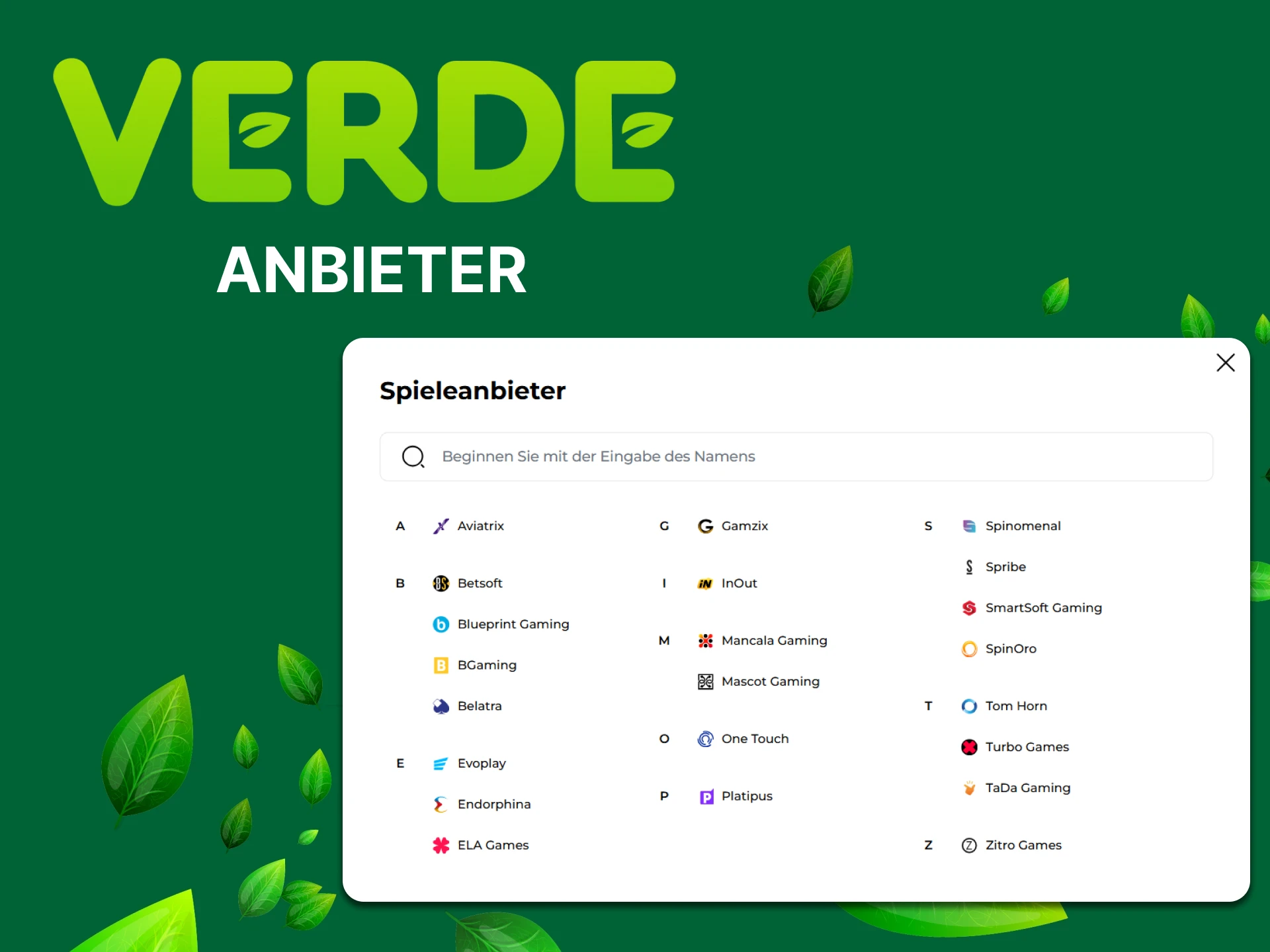 Sehen Sie sich die Liste der Insta-Spiele Anbieter bei Verde Casino an.