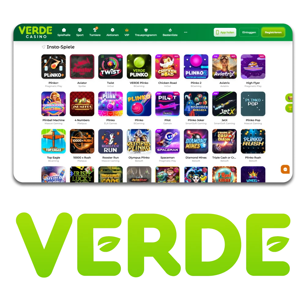 Viel Spaß beim Spielen der Insta-Spiele im Verde Casino.