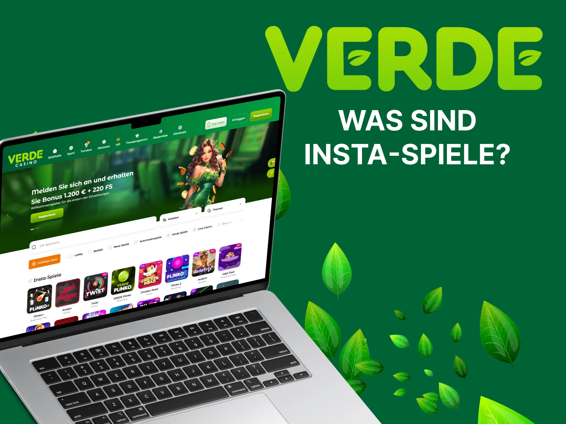 Registrieren Sie sich und tätigen Sie eine Einzahlung bei Verde Casino, um Insta-Spiele zu spielen.
