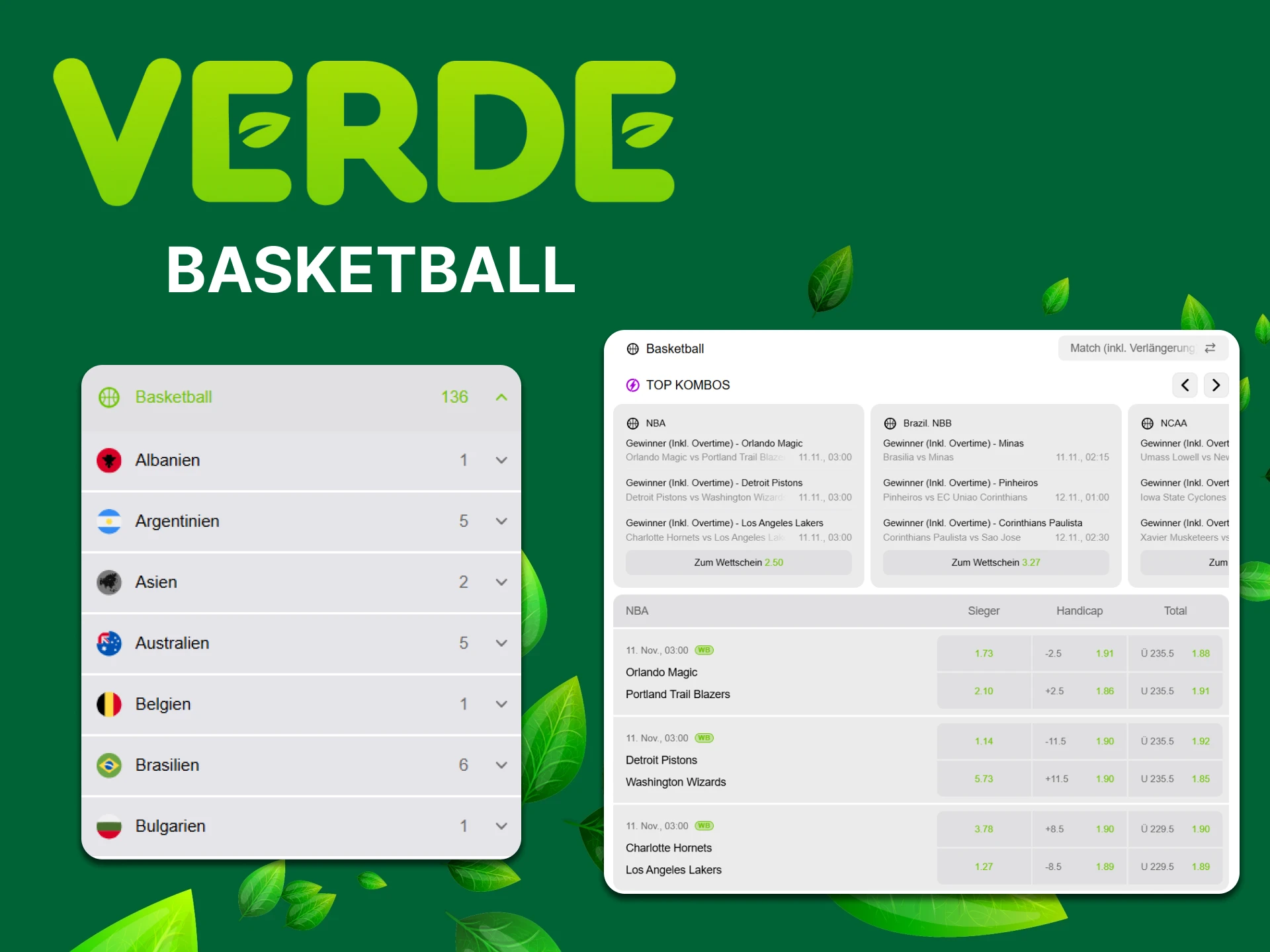 Wetten Sie auf Basketballspiele im Verde Casino.
