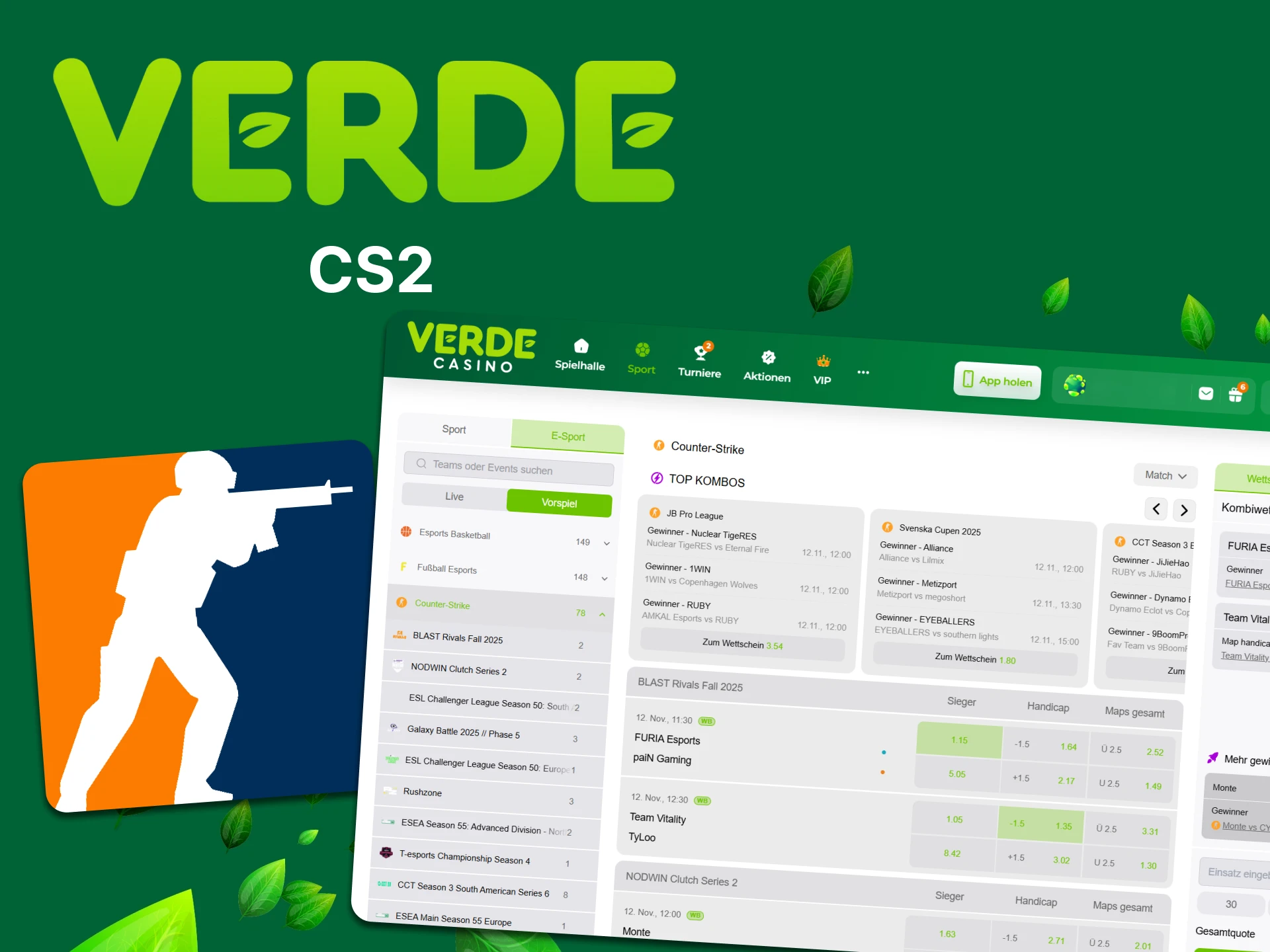 Wetten Sie auf Counter Strike auf der Website von Verde Casino.