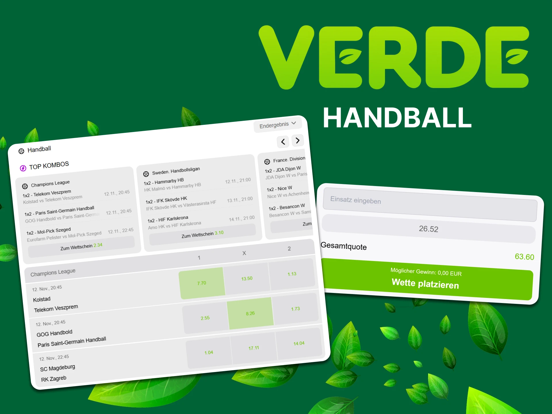 Viel Spaß beim Wetten auf Handball auf der Plattform von Verde Casino.