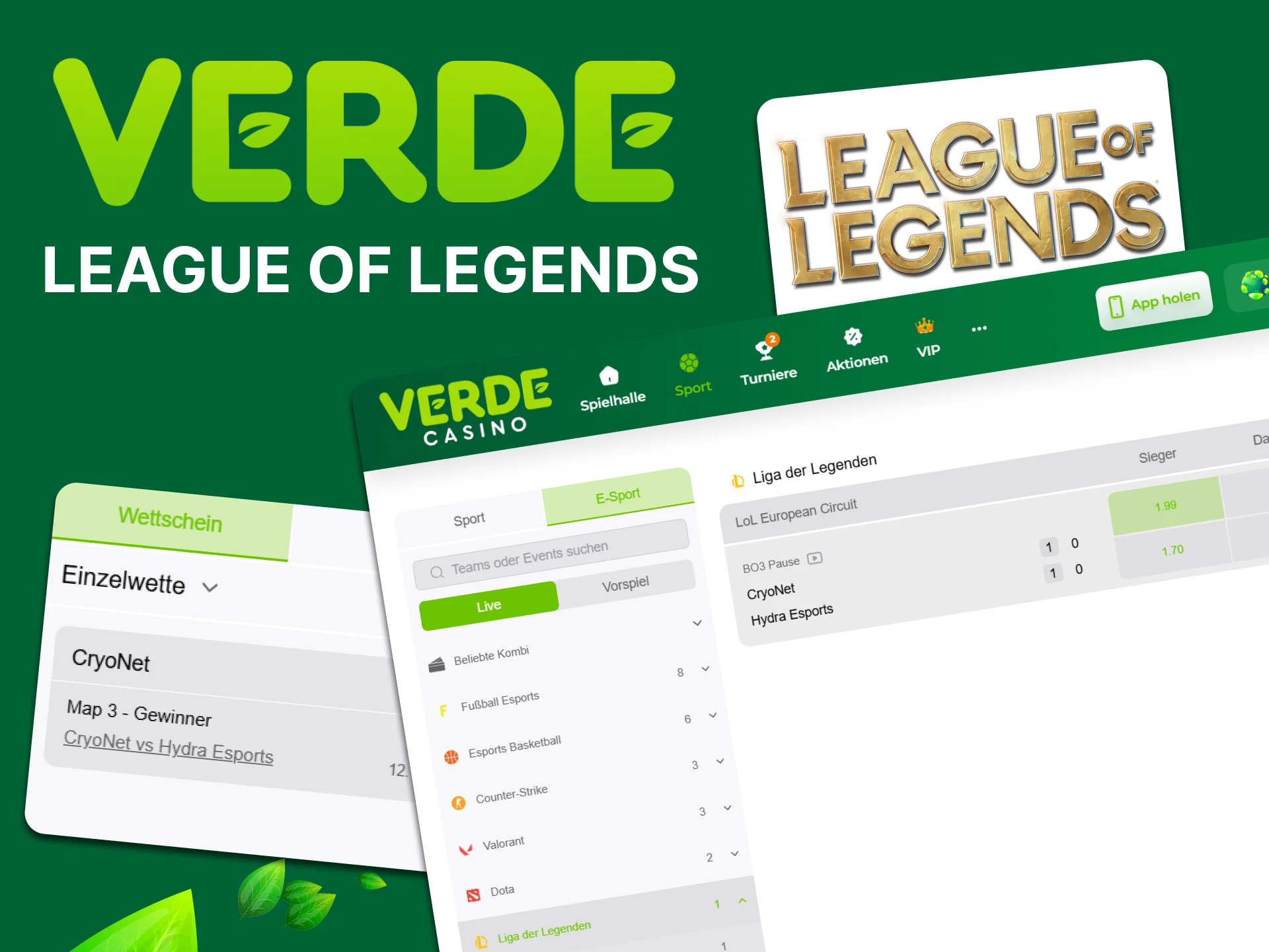 Viel Spaß beim Wetten auf League of Legends-Spiele im Verde Casino.