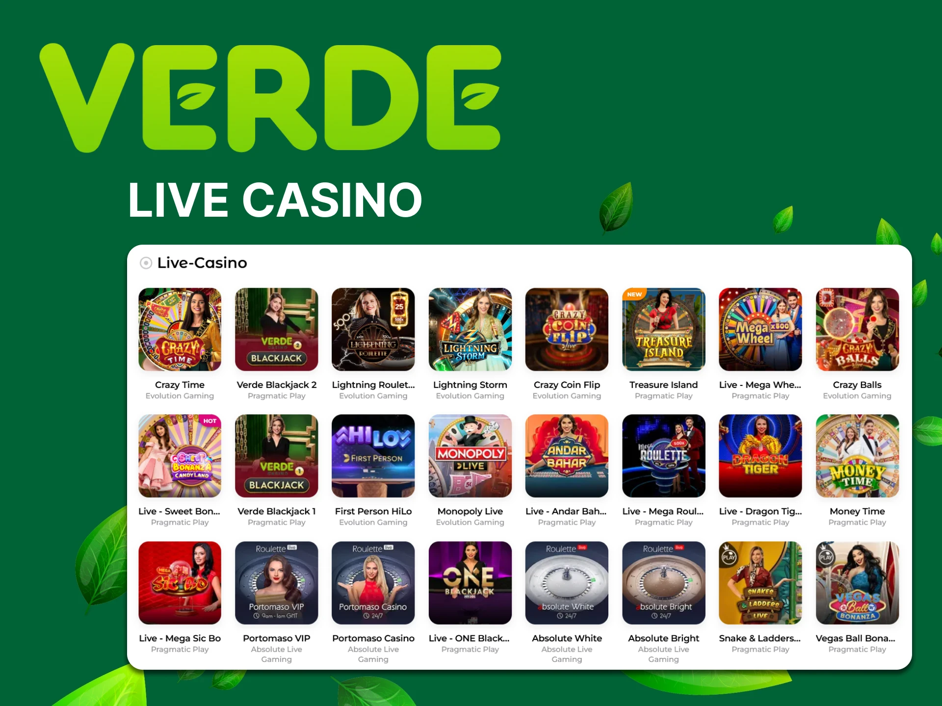 Spielen Sie mit Live-Dealern im Live-Casino-Bereich von Verde Casino.