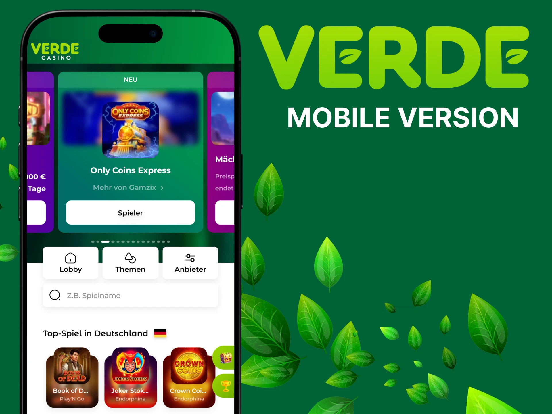 Verwenden Sie die mobile Version von Verde Casino.