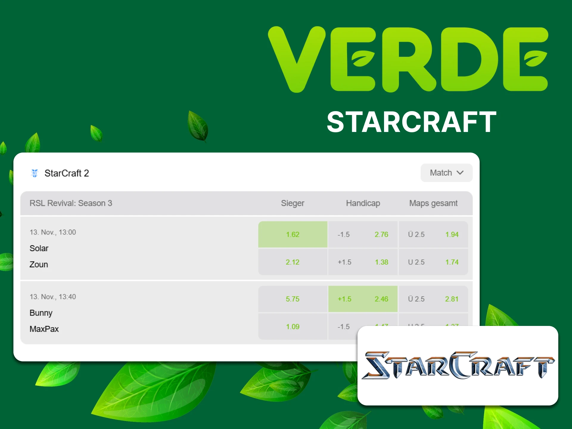Beginnen Sie mit StarCraft-Wetten im Verde Casino.