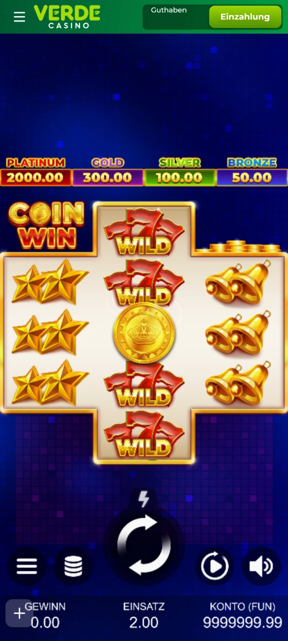 Öffnen Sie das Spiel und platzieren Sie eine Wette bei Verde Casino.