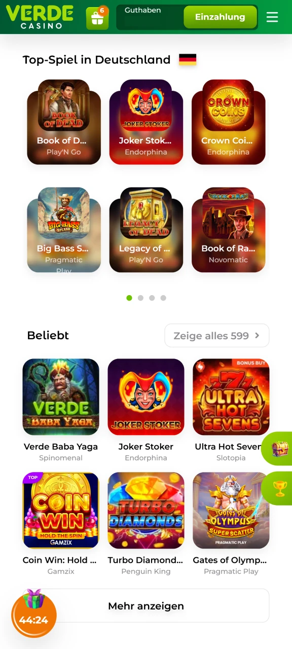 Wählen Sie einen Bereich aus, um Wetten bei Verde Casino zu platzieren.